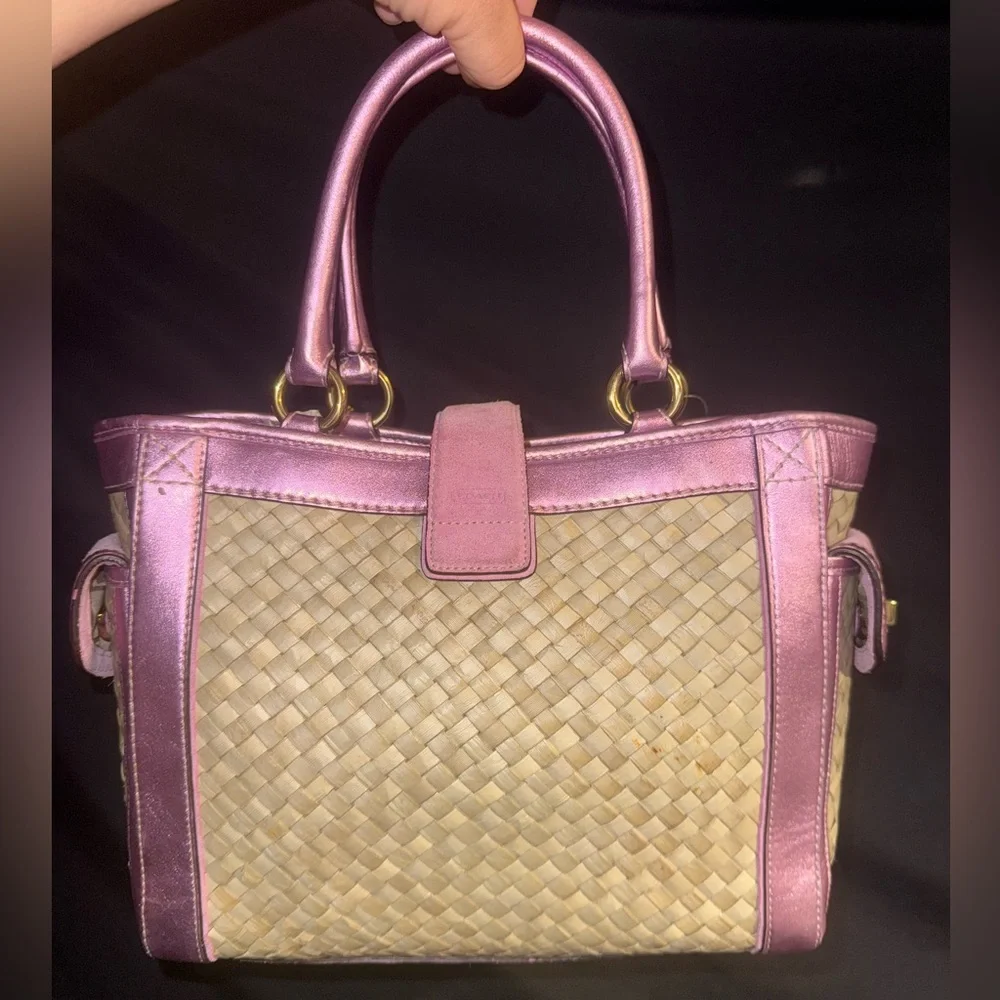 Coach 2004 Limited Edition Straw and Pink Suede
Leather Top Handle Tote Satchel - Picture 2 of 9